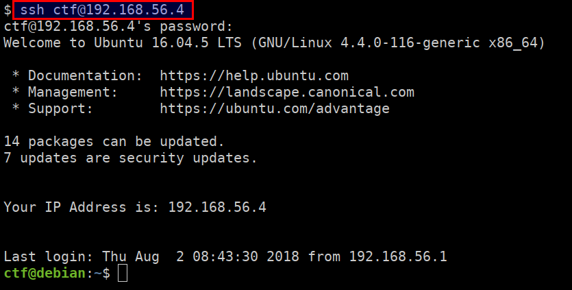 ssh into ctf vm